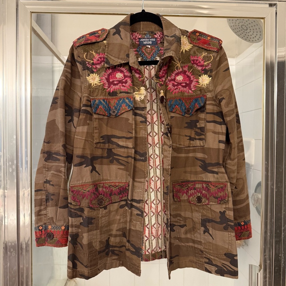 Johnny Was Rialto Embroidered Camouflage Jacket